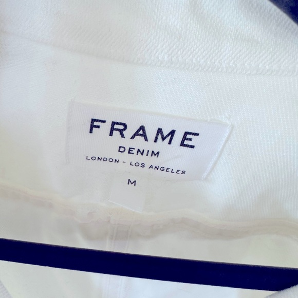 FRAME White Denim Gold ButtonBelted Utility Cargo Jean Jacket Size Medium NWOT - Picture 2 of 4